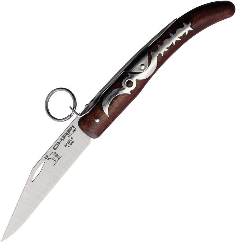 Okapi Folding Knife 4.5″ Tumbled 1075HC Steel Clip Point Blade Brown Wood Handle