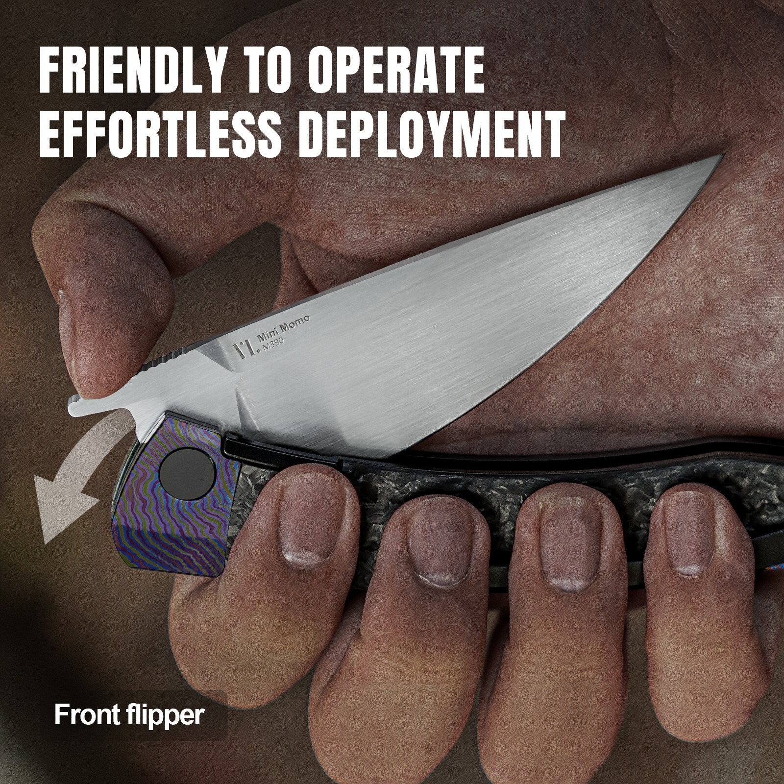 Kizer Mini MoMo Drop Point Folding Knife M390 Blade Titanium&Carbon Handle