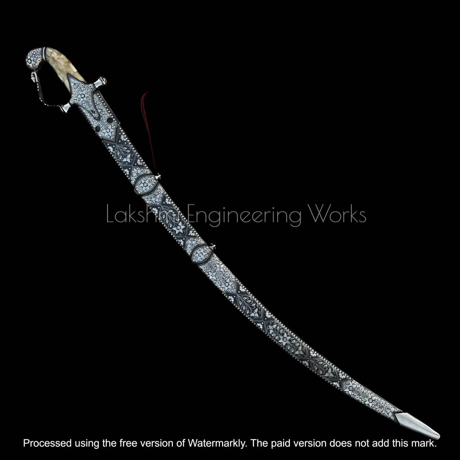 Damascus Steel Blade Sword, Arabian Kilij Sword, Silver Kofthgirii , bone hilt
