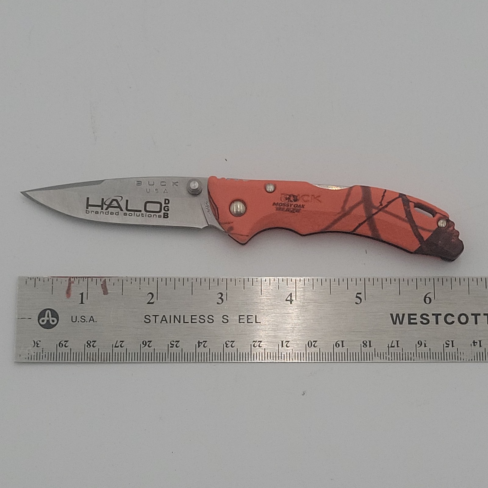 Buck USA Mossy Oak Orange Blaze 284 Folding Pocket Knife Halo Branded Solutions