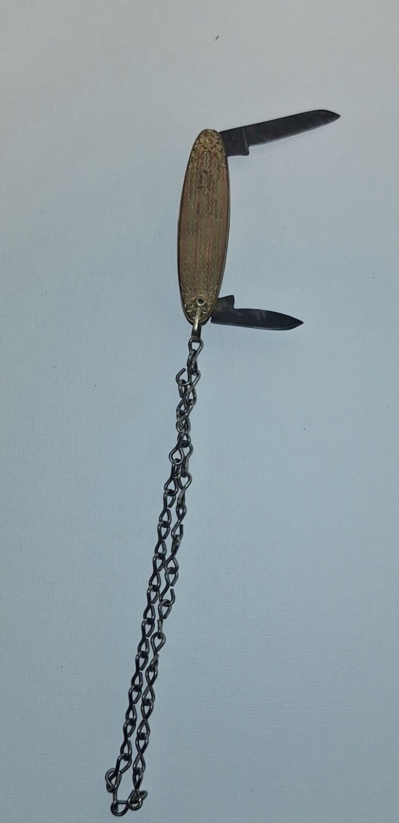 Gold Tone Keychain Pocketknife 2-Blade Pen Slipjoint Manual Under 2.75in
