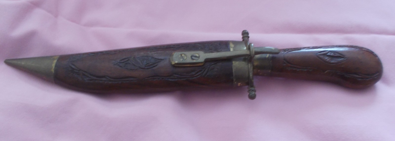 Vintage India Knife with Hand Carved Wood Sheath 11 Inches with 5.5 Inch Blade