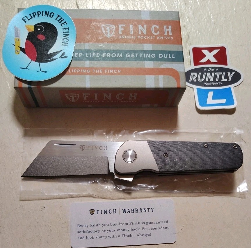 Finch Knife Co RUNTLY XL Dark Side Flipper 3.15″ M390 Wharnie Ti w/CF Handle