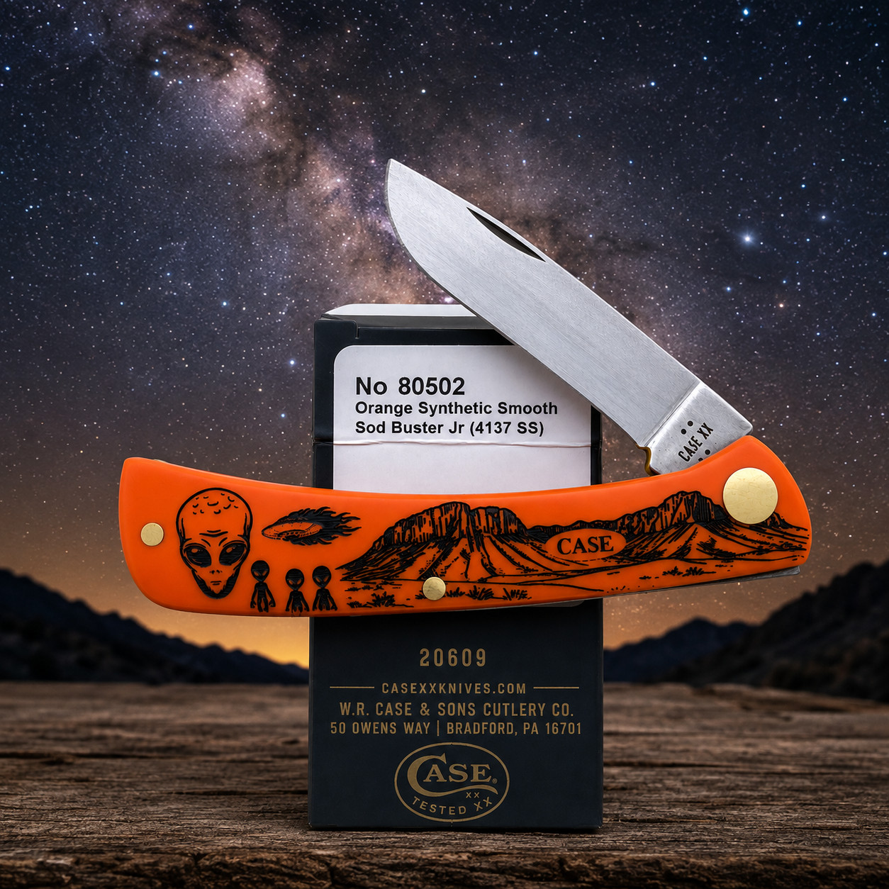 CASE XX *d SFO 2026 ALIEN ORANGE SYNTHETIC SMOOTH SOD BUSTER JR KNIFE KNIVES