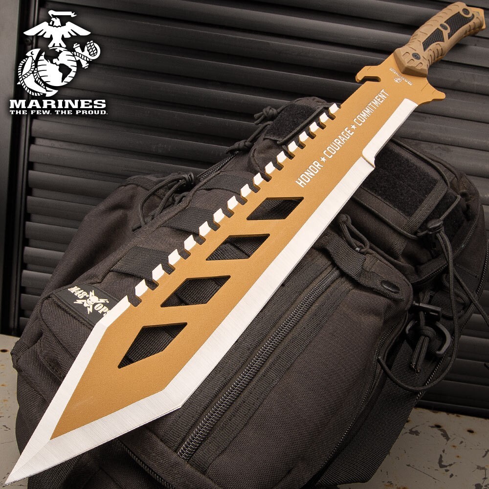 USMC Desert OPS Sawback Machete | Officially Licensed | Olive Drab | 24″ Overall