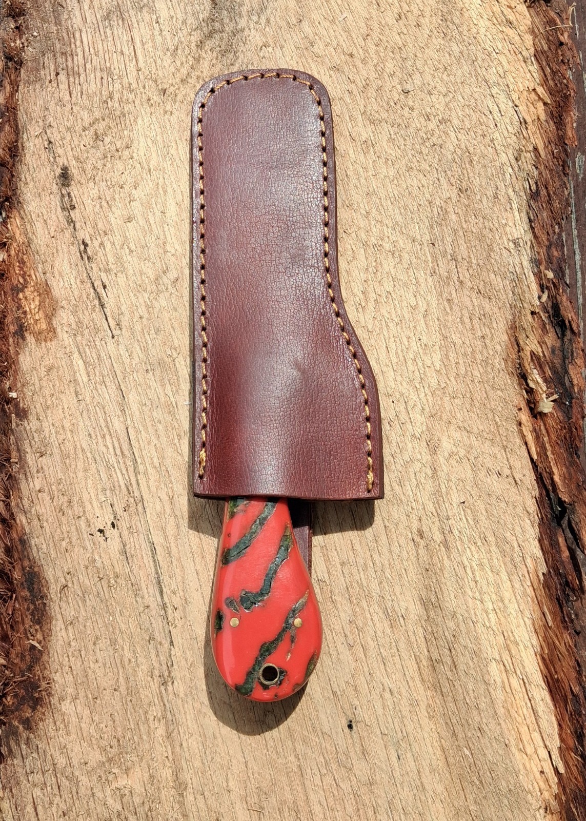 Cowboy Bull Cutter Raindrop Damascus Leather Sheath Fixed Blade Knife