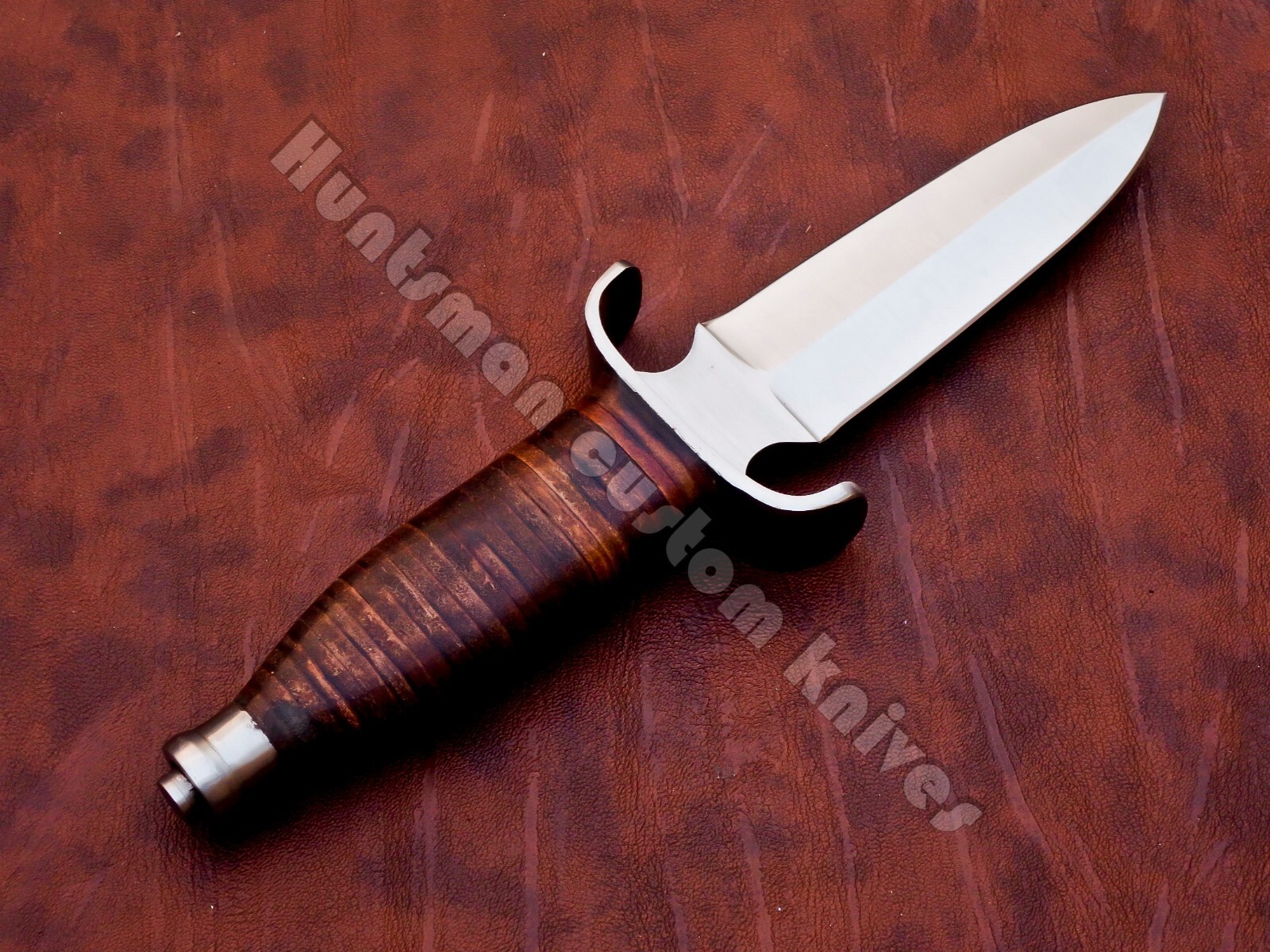 Custom Made Hand Forged Spring steel Personel Dagger with Leather stacked Handle