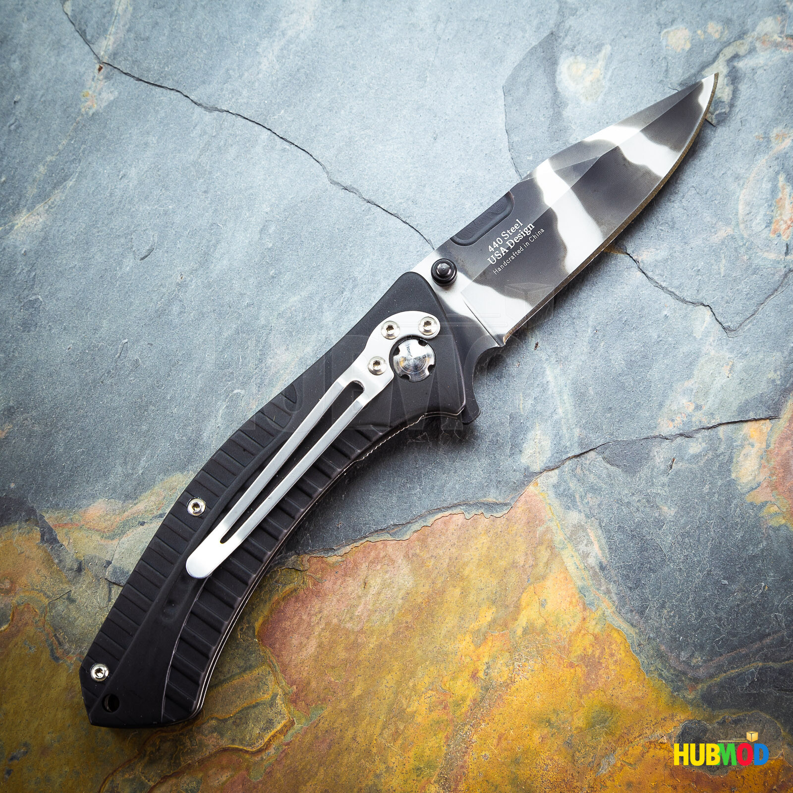 8″ MTech USA 440 Stainless Tactical Folding Knife Pocket Clip Black Silver Camo