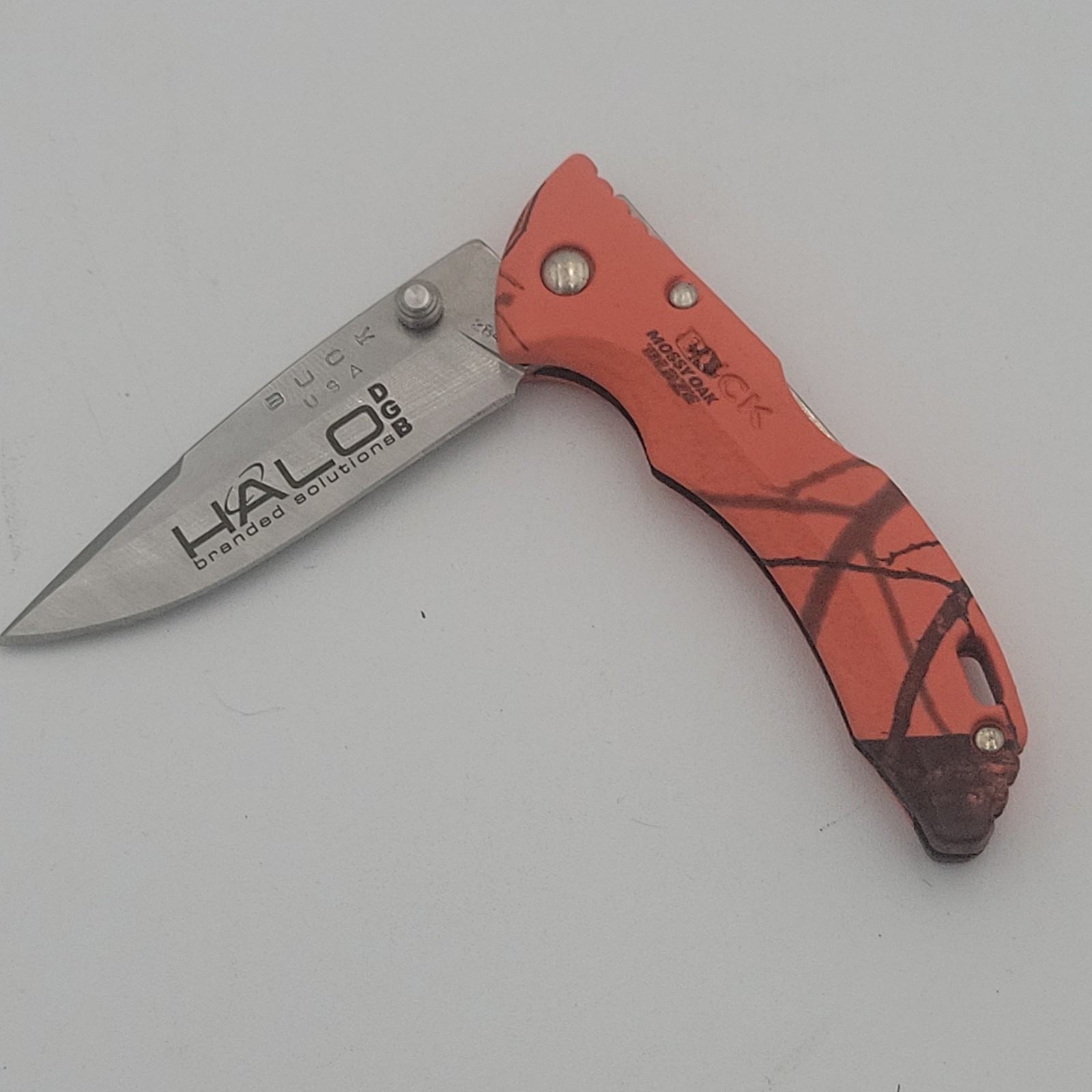 Buck USA Mossy Oak Orange Blaze 284 Folding Pocket Knife Halo Branded Solutions