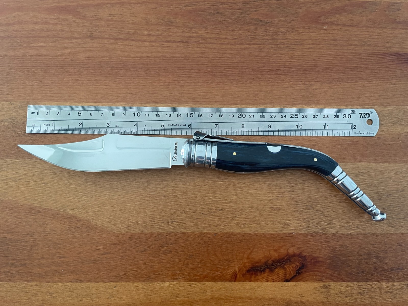 5.5″ Spanish Navaja Sevillana Pocket Knife Blue Stamina Wood Scales with Ratchet