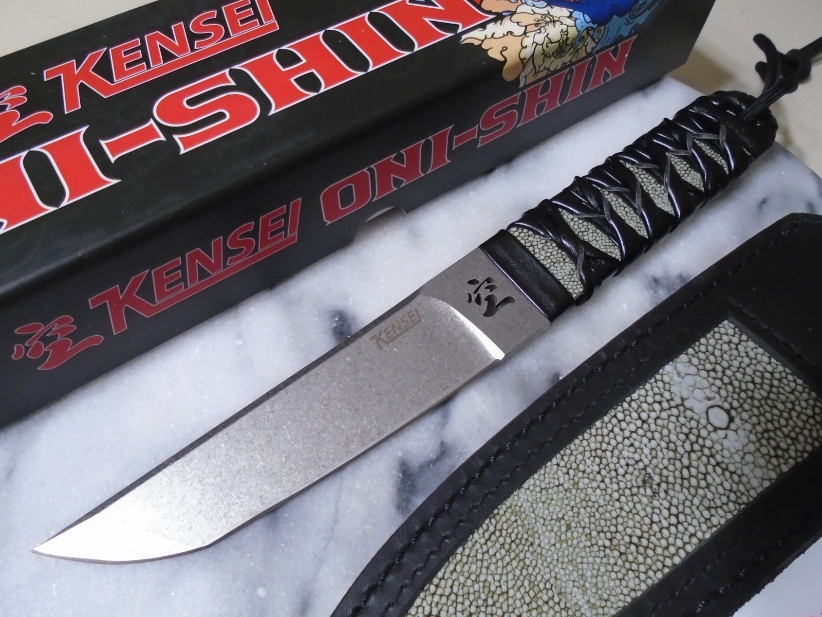 Kensei Oni-Shin Full Tang Japanese Tanto Fixed Blade Knife KE011 Leather Sheath