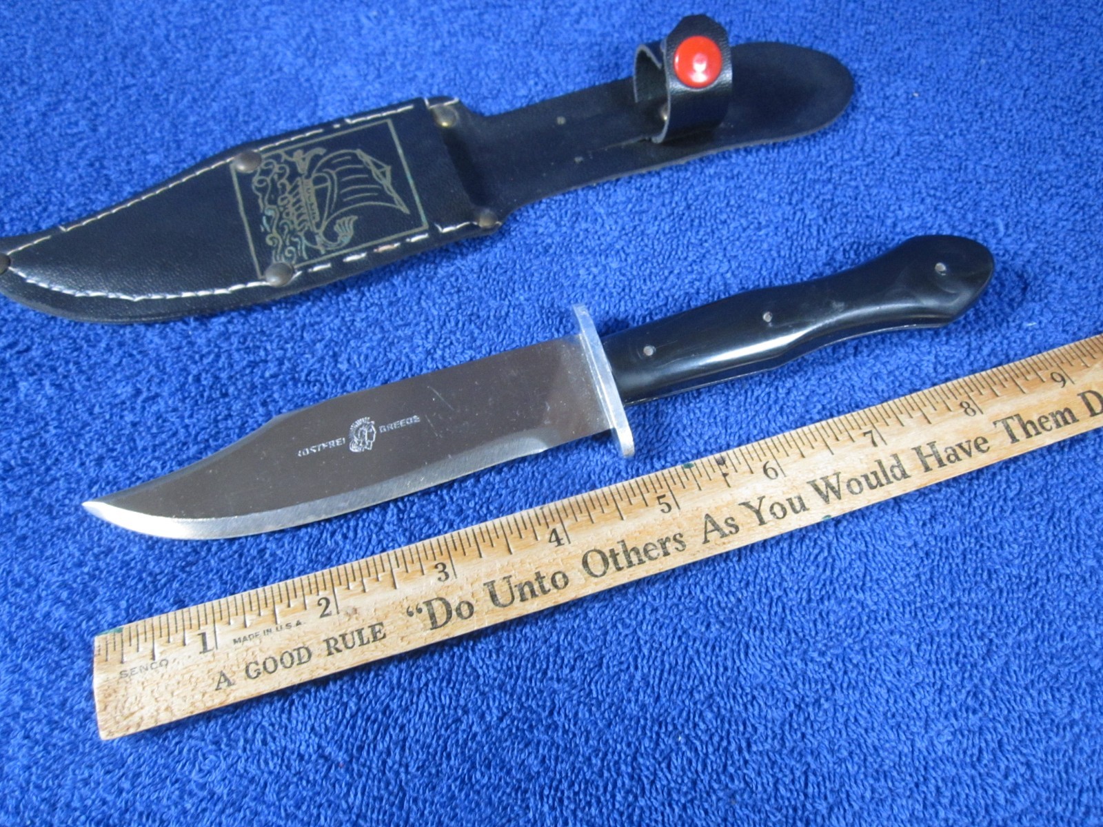 Greek Dagger Replica 8.5 Inch Knife Leather Sheath 1980s Greece Stainless