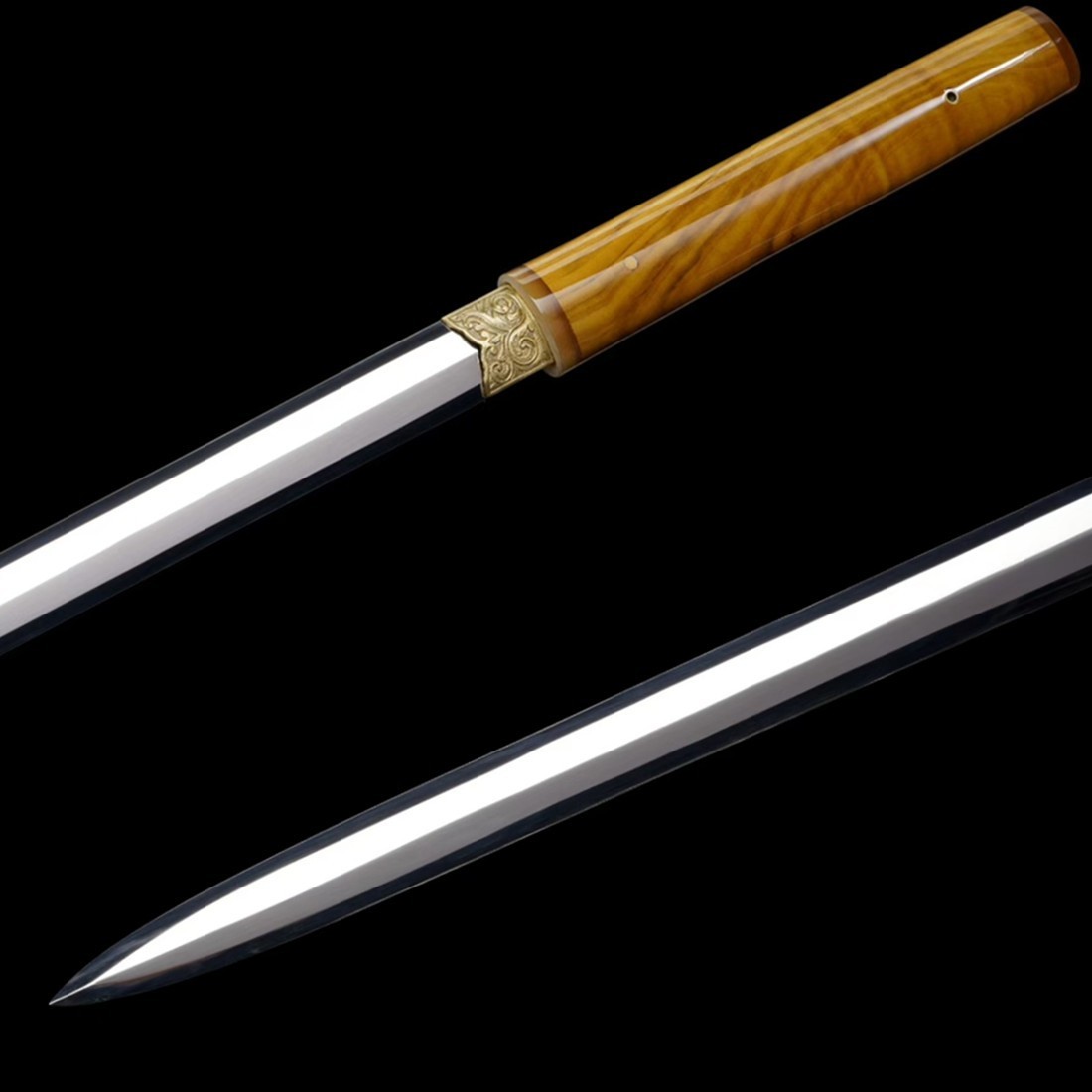 Beautiful KungFu Sword Jian Forged Sharp 1095 Carbon Steel Blade Silkwood Saya
