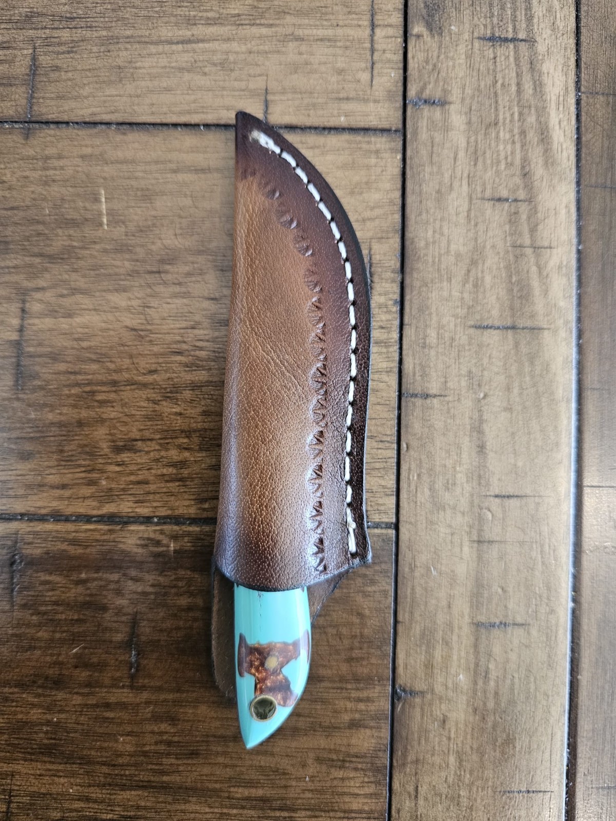 5.5″CUSTOM HANDMADE DAMASCUS HANDLE NECK KNIFE W/LEATHER SHEATH 52