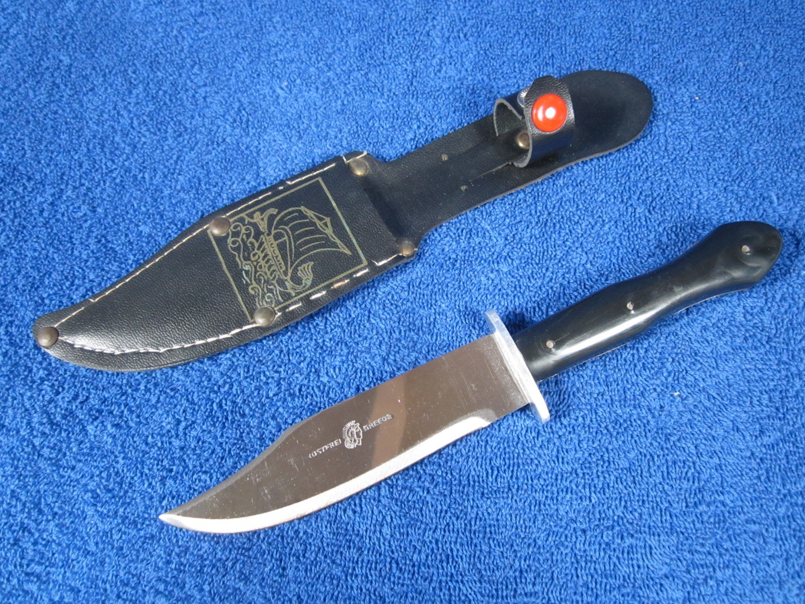 Greek Dagger Replica 8.5 Inch Knife Leather Sheath 1980s Greece Stainless