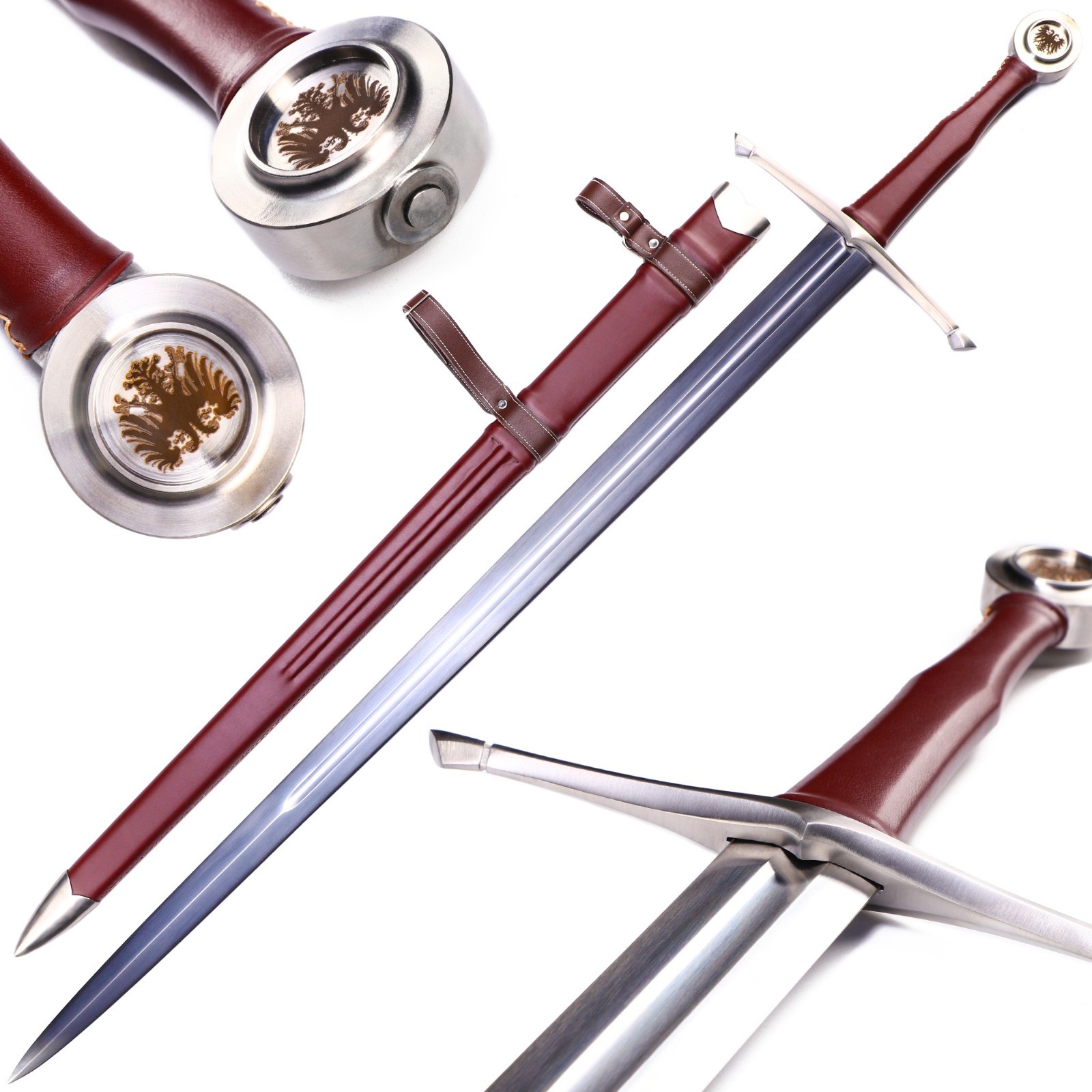 46.57 » Medieval Two Handed Sword, Wine Red Scabbard Sword