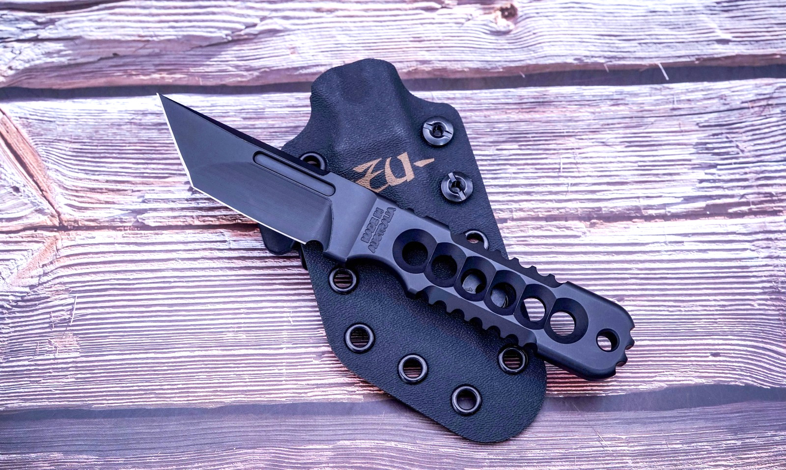 ZU Bladeworx Mekanik Fatmek, Cryodur A2, Black Cerakote Finish, Blk Kydex Sheath