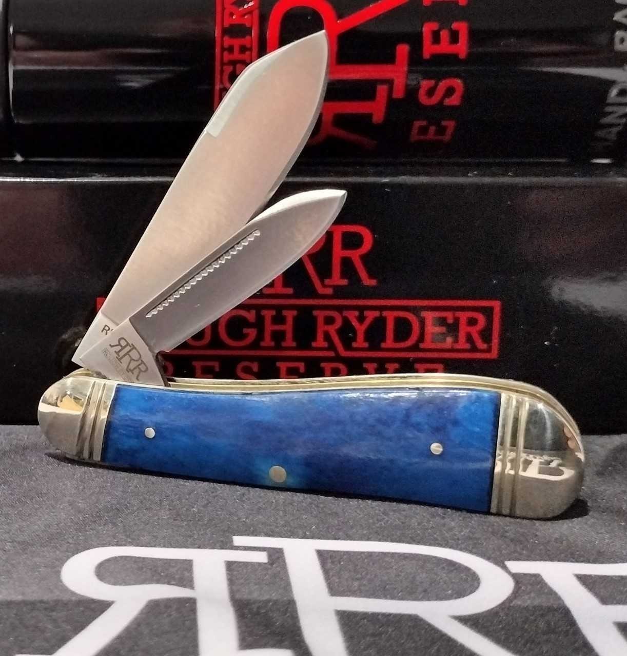 Rough Ryder Reserve Hog Leg Peanut Blue Bone D2 Tool Steel Pocket Knife RRR049