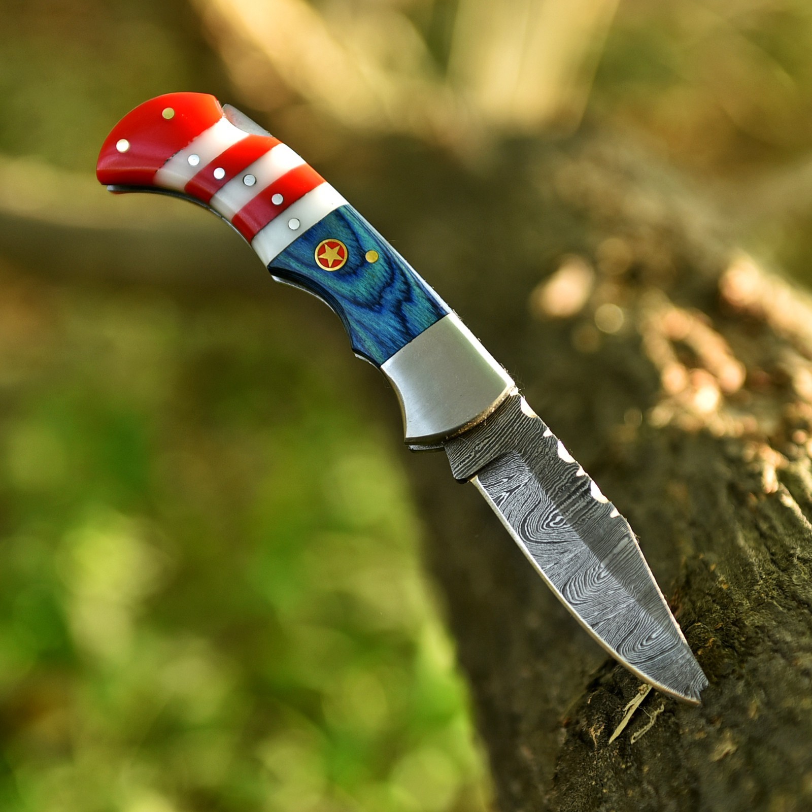 Handmade Forged Custom Damascus Steel Folding Pocket Knife with Leather Sheath