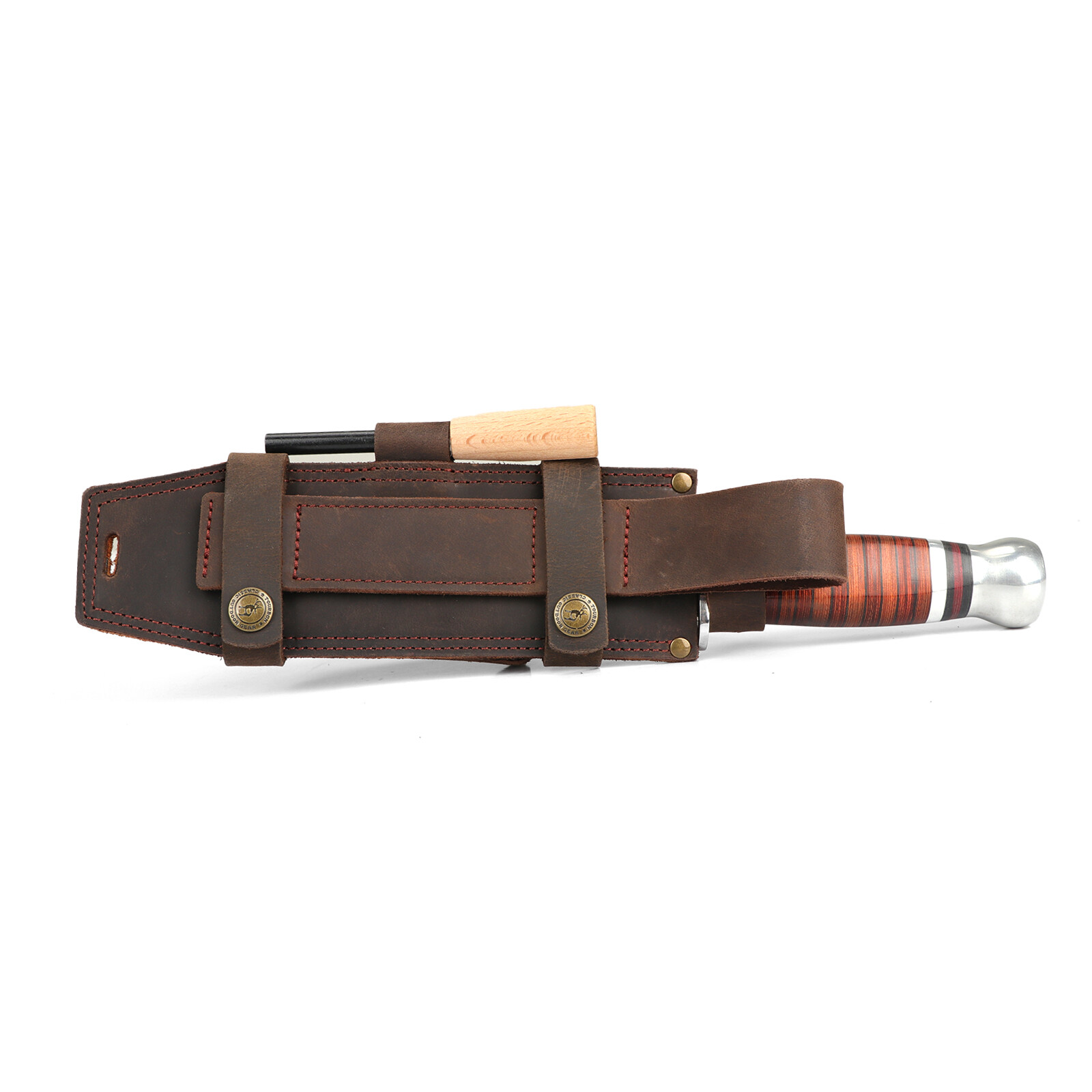 TOURBON Survival Leather Tracker Knife Sheath Horizontal Belt Holster with Pouch