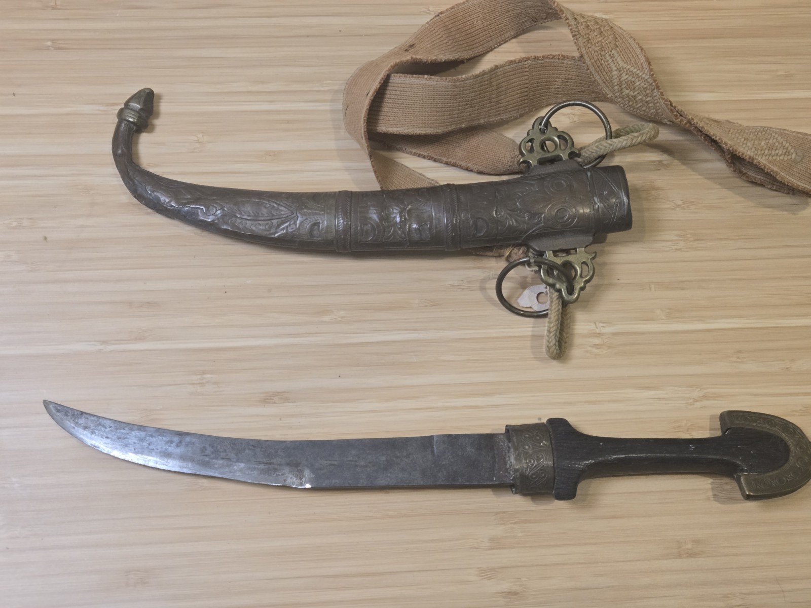 Antique Wood and Brass Dagger Knife Khanjar Islamic Middle Eastern 19th Century