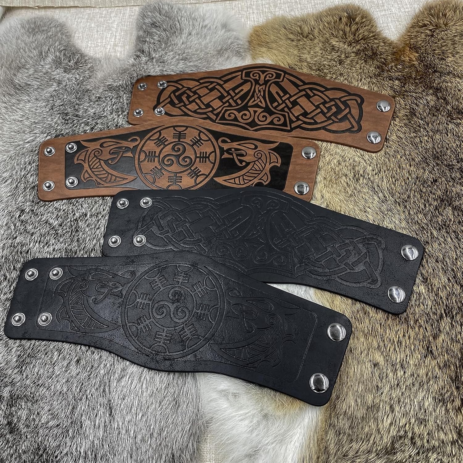 Viking Leather Arm Guards – Adjustable Gauntlet Bracers for Costume Enthusiasts