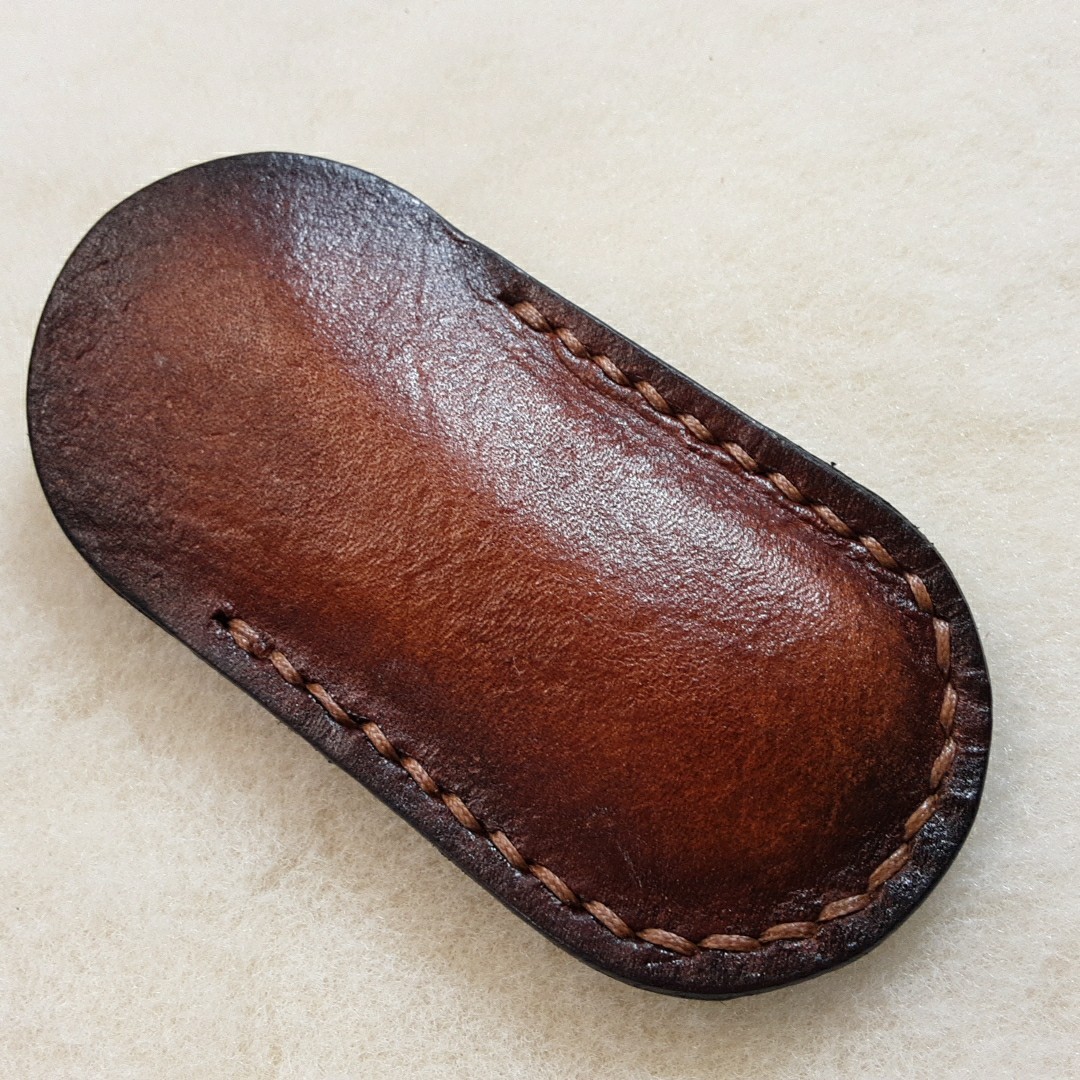 Leather Folding Knife Slip,handmade Dyed And Oiled,4″x2″.