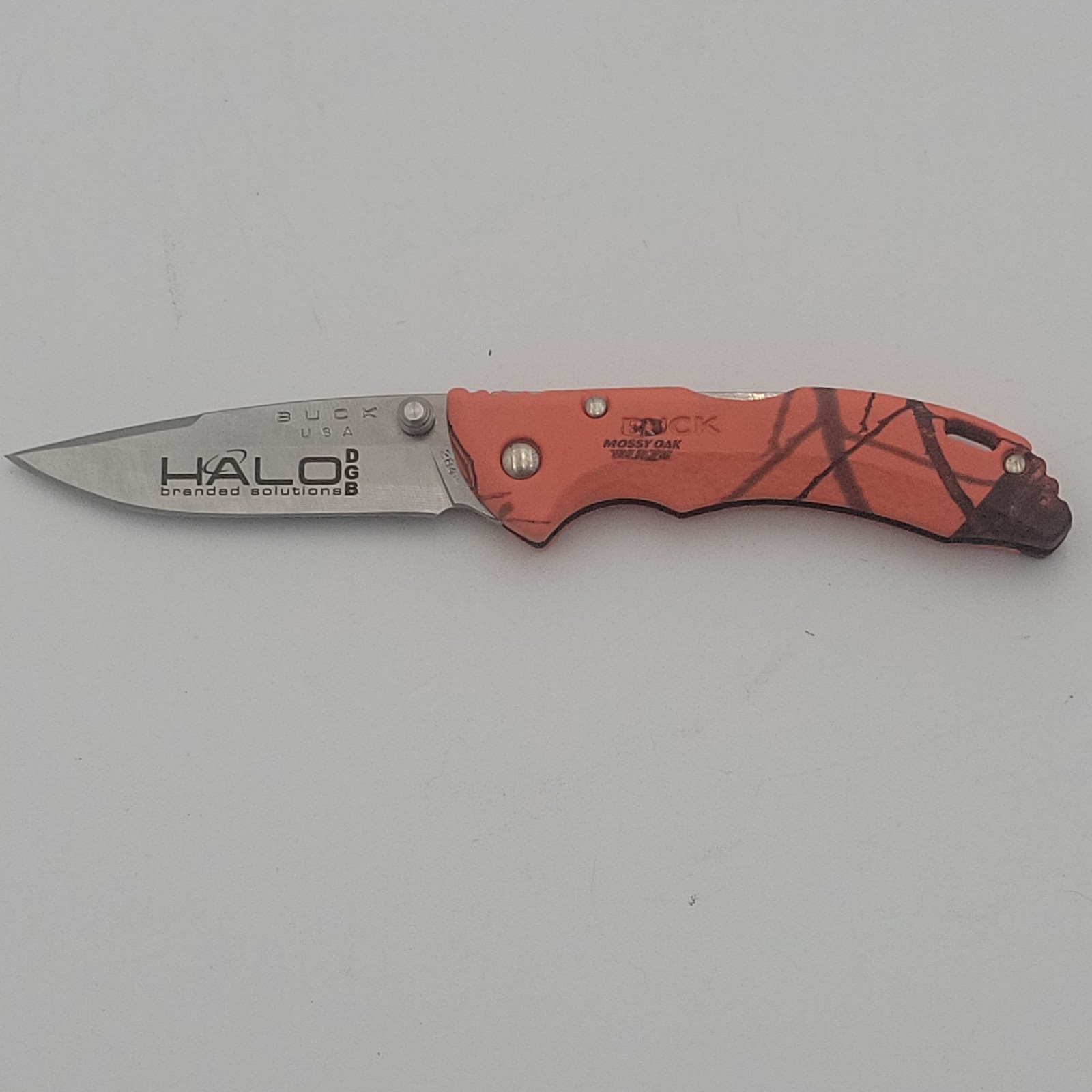 Buck USA Mossy Oak Orange Blaze 284 Folding Pocket Knife Halo Branded Solutions