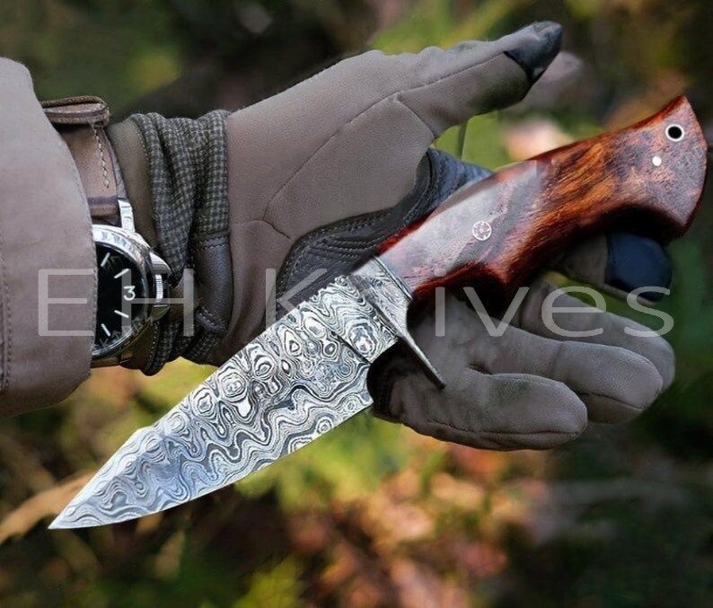 10” Damascus Steel Hunting Skinner Knife – Custom Fixed Blade – Gift for Men
