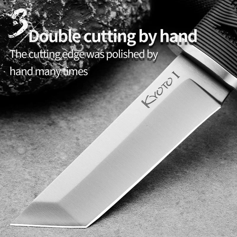 6.8” Fixed Blade Knife Tanto Steel Blade Tactical Hunting Knife Kydex Sheath