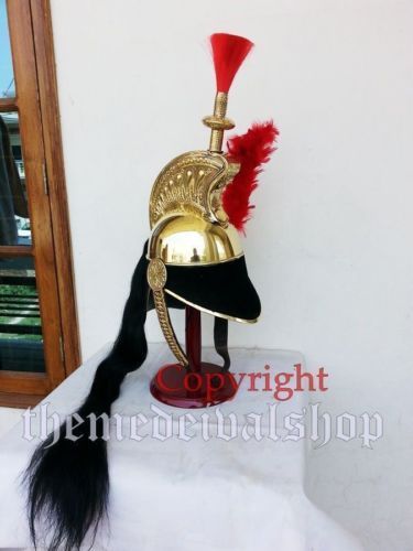 Brass French Cuirassier Officer’s Helmet Napoleon Style Helmet on Wooden Stand