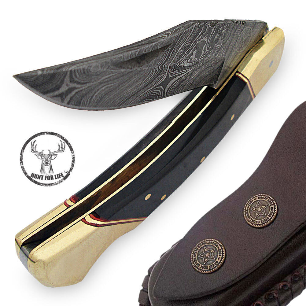 Lockback Folding Knife 9″ Steel Blade Black Pocket Knife for Hunting, Camping