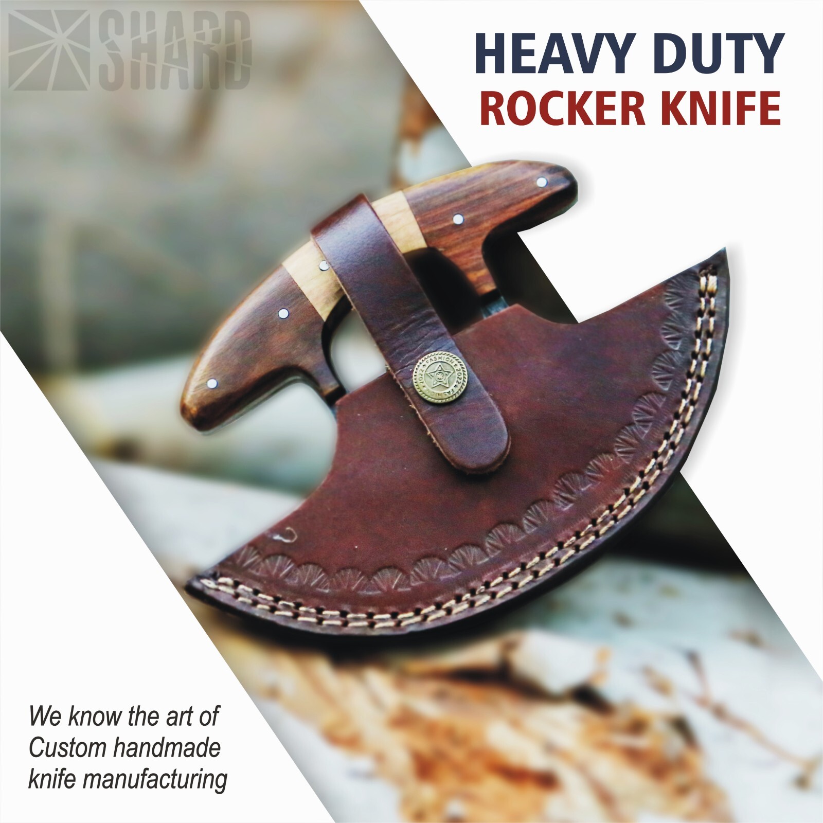 SHARDBLADE Alaskan Ulu Knife W/Sheath, HAND FORGED 5.8″ Damascus Steel Pizza Cut