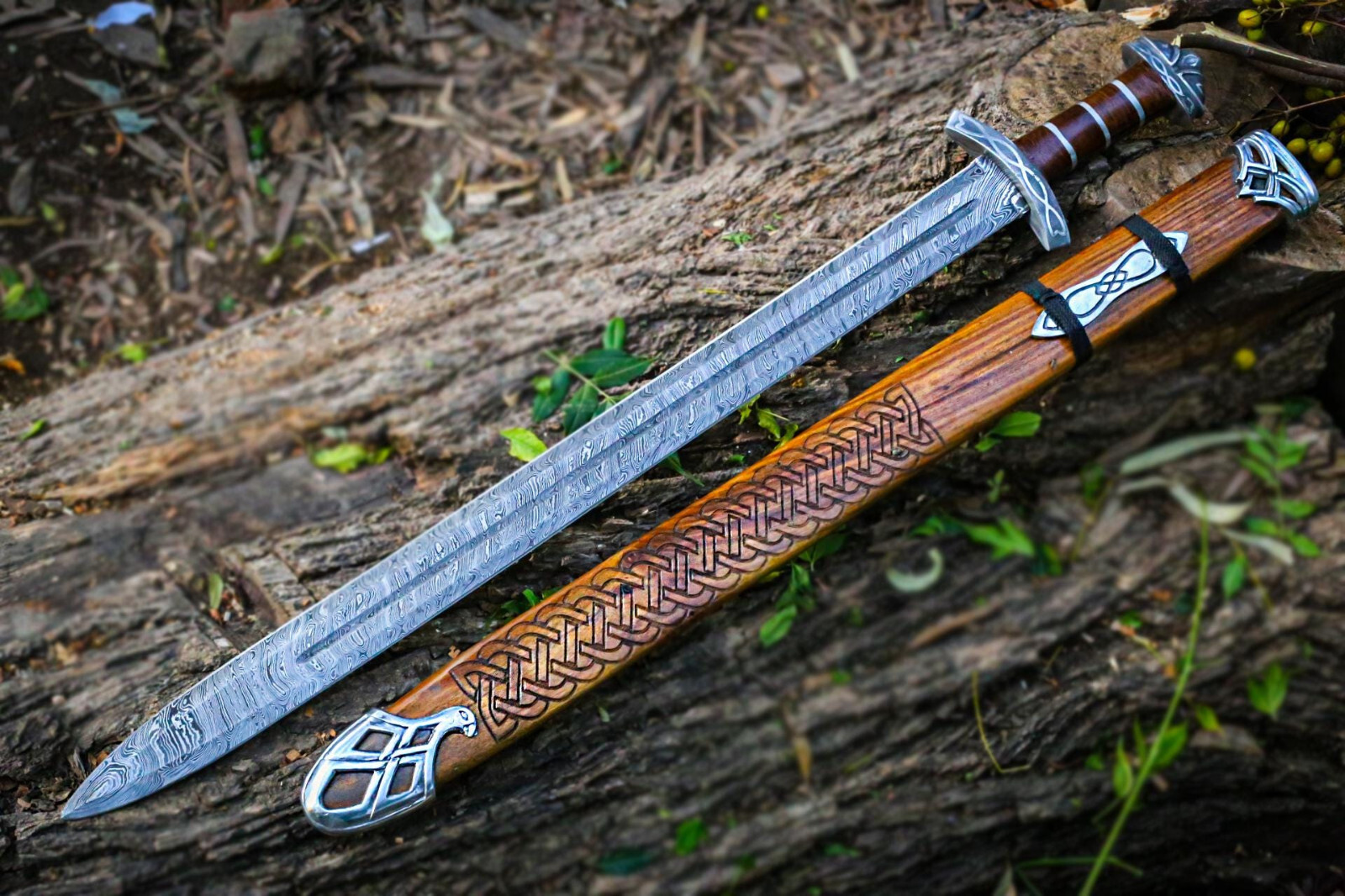 2 PCS Viking Collectible| Damascus Steel Viking Sword | Authentic Norseman Sword