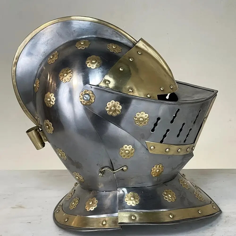 Vintage French Medieval Knight’s Helmet in Brass for Best gift