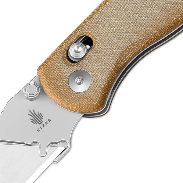 Kizer Drop Bear Utility Knife Brown Micarta Handle SK5/5Cr15 Plain Edge V3619JA7