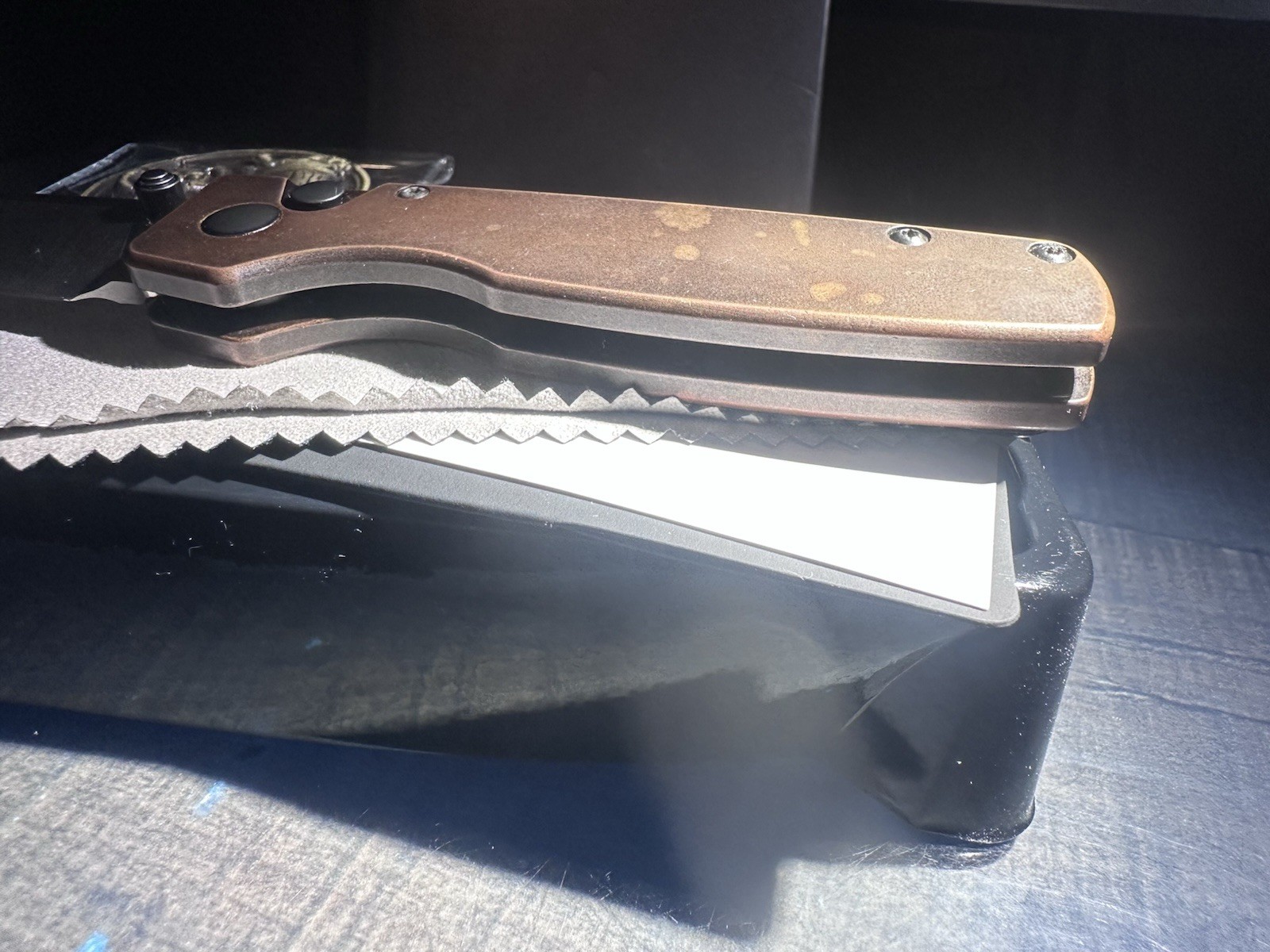 Kizer Original Copper 154CM Satin Blade Copper Handle Button Lock