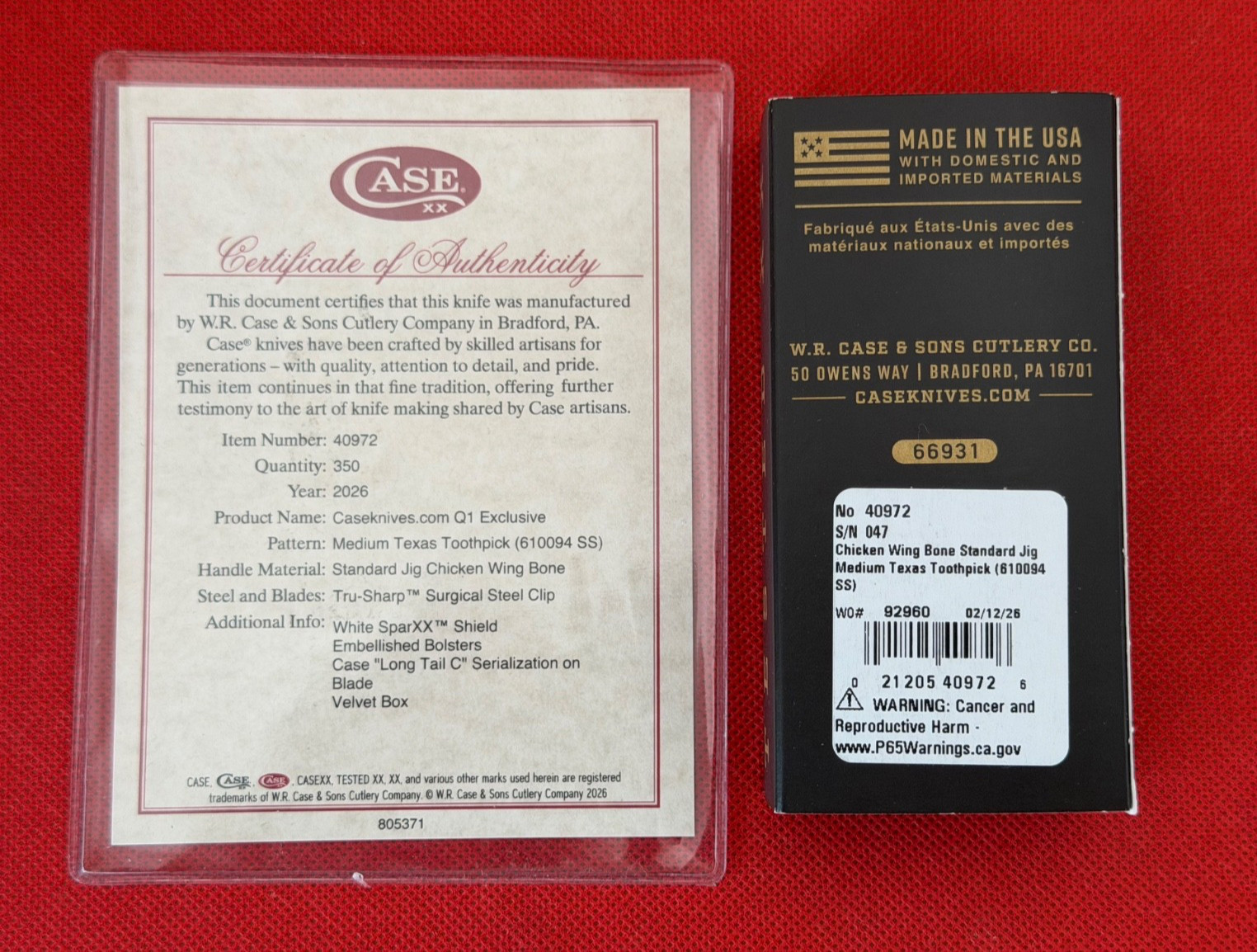 2026 Case XX Chicken Wing Medium Texas Toothpick No. 40972 610094SS 047/350
