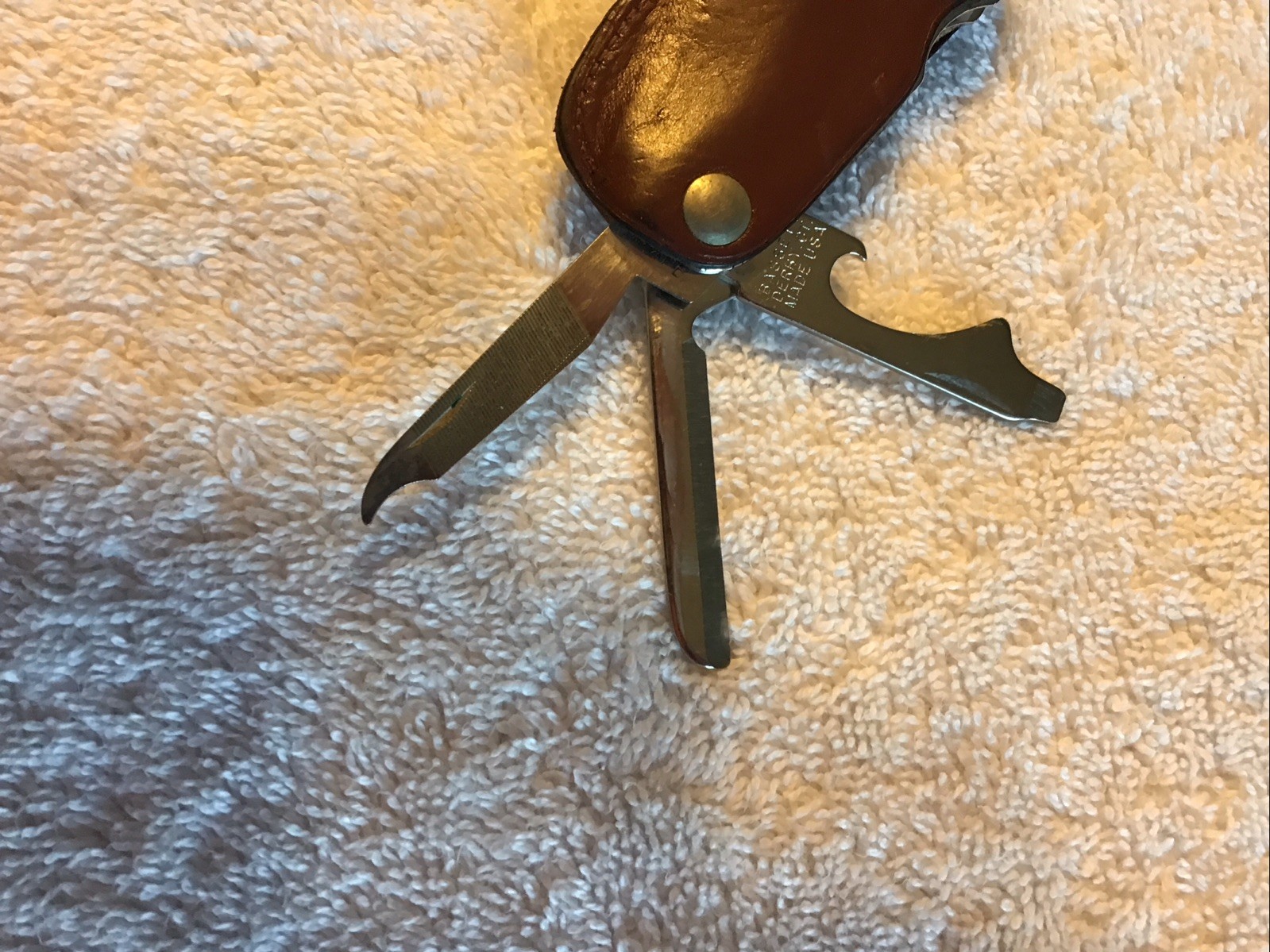 Bassett Pocket Knife Nail File Opener Leather case & Nail clipper Branded “LAYS”