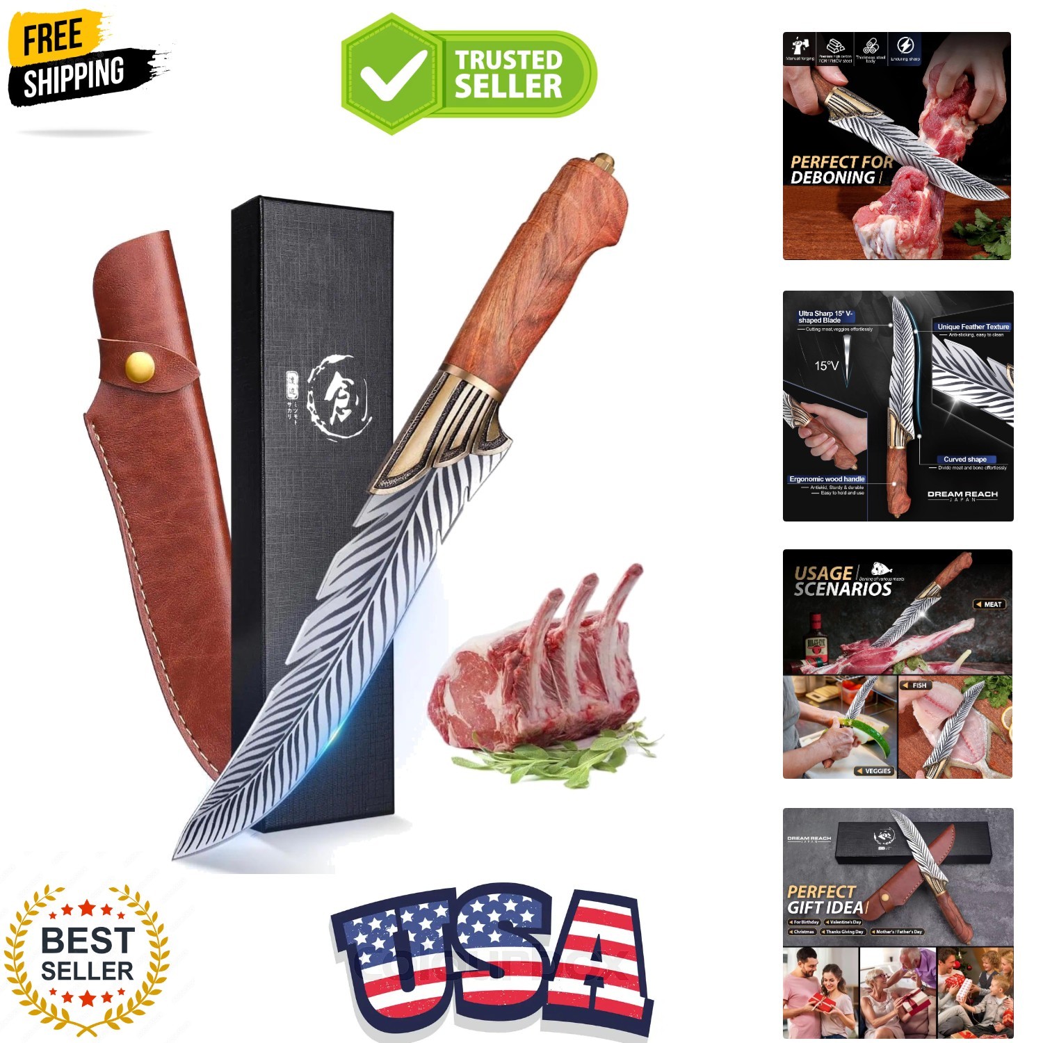 Feather Knife, 6.5″ Hand – Forged High Carbon Steel Viking Boning Knife with …