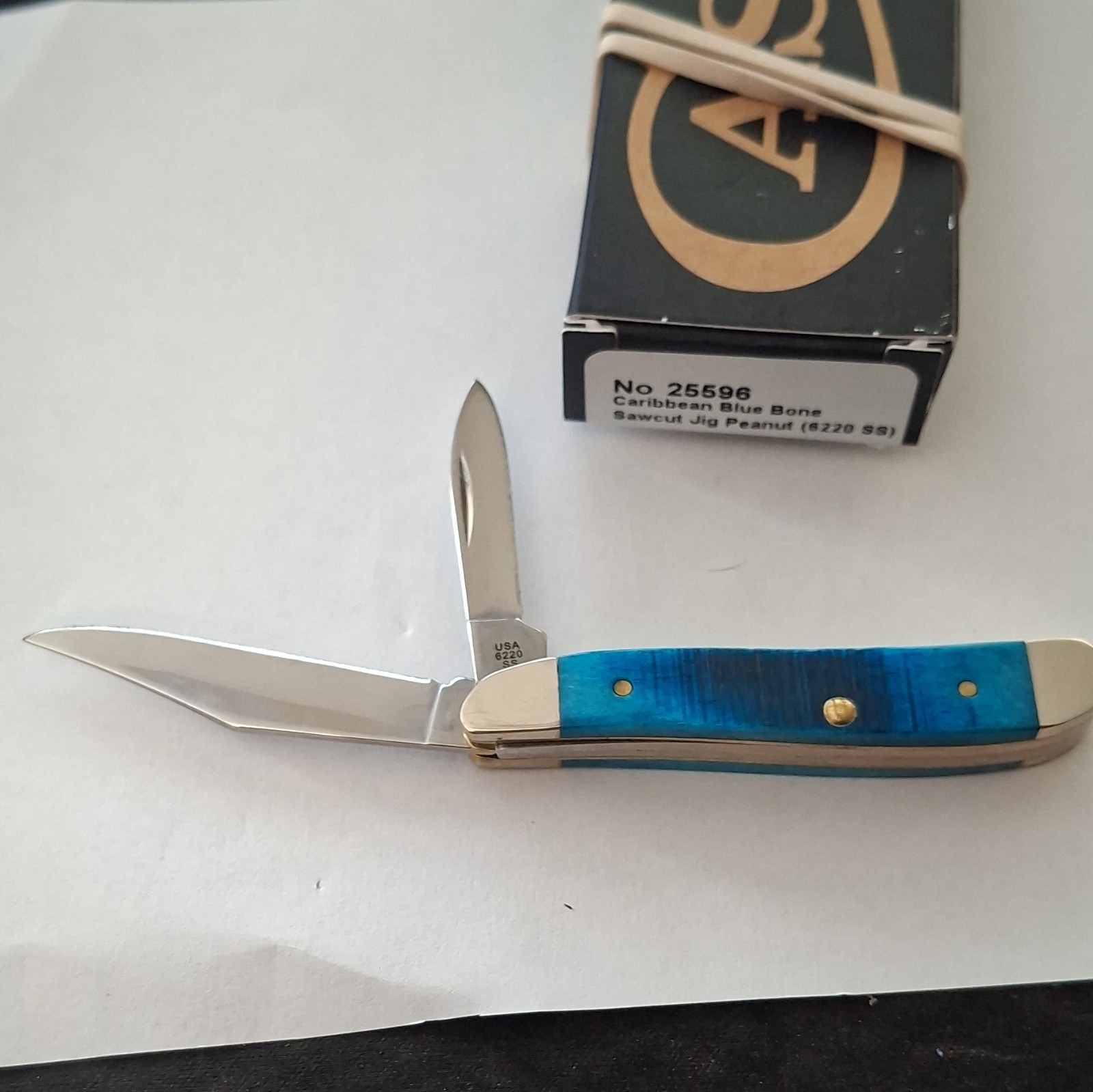 Case XX 25596 Peanut 2-Blade Slipjoint Caribbean Blue Bone SS Under 2.75in