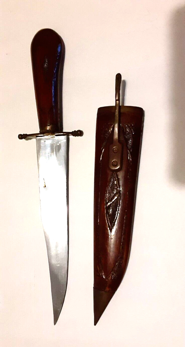 Vintage Dagger carved ornamented Wooden Handle & Sheath, Brass Lock and sheath .