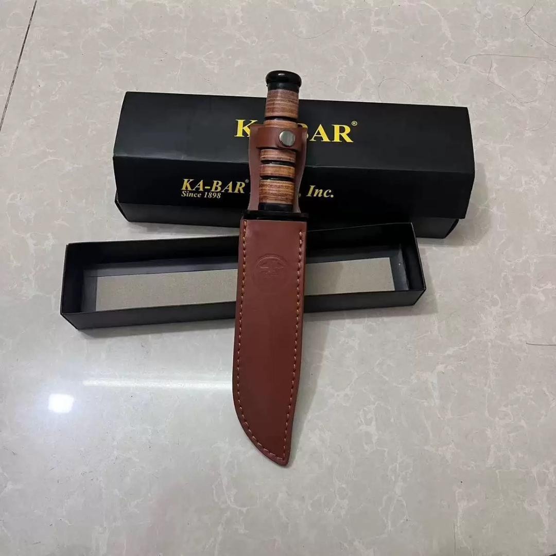 KA-BAR USMC 1217 Straight Edge Fighting Combat Knife Leather Handle & Sheath NEW