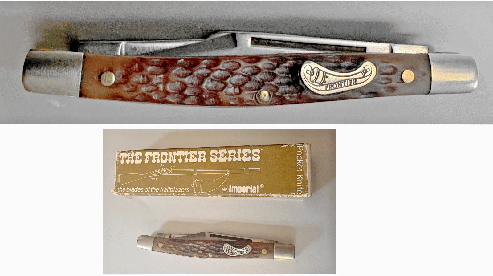 Vtg Frontier #4031 Small Stockman Pocket Knife; 1970s By Imperial USA; Orig. Box
