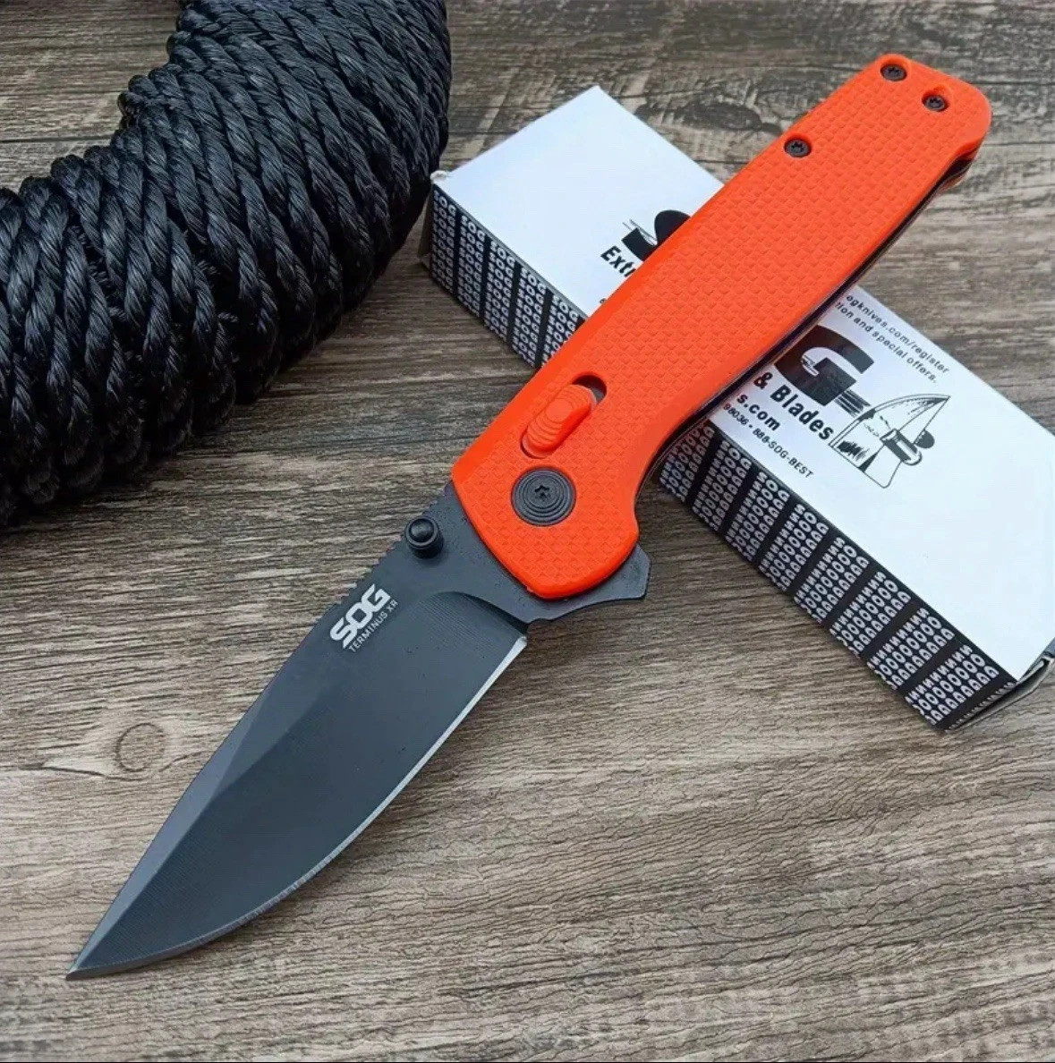 SOG Terminus XR Style 3″ D2 Black Blade Folding Knife Flipper EDC Pocket