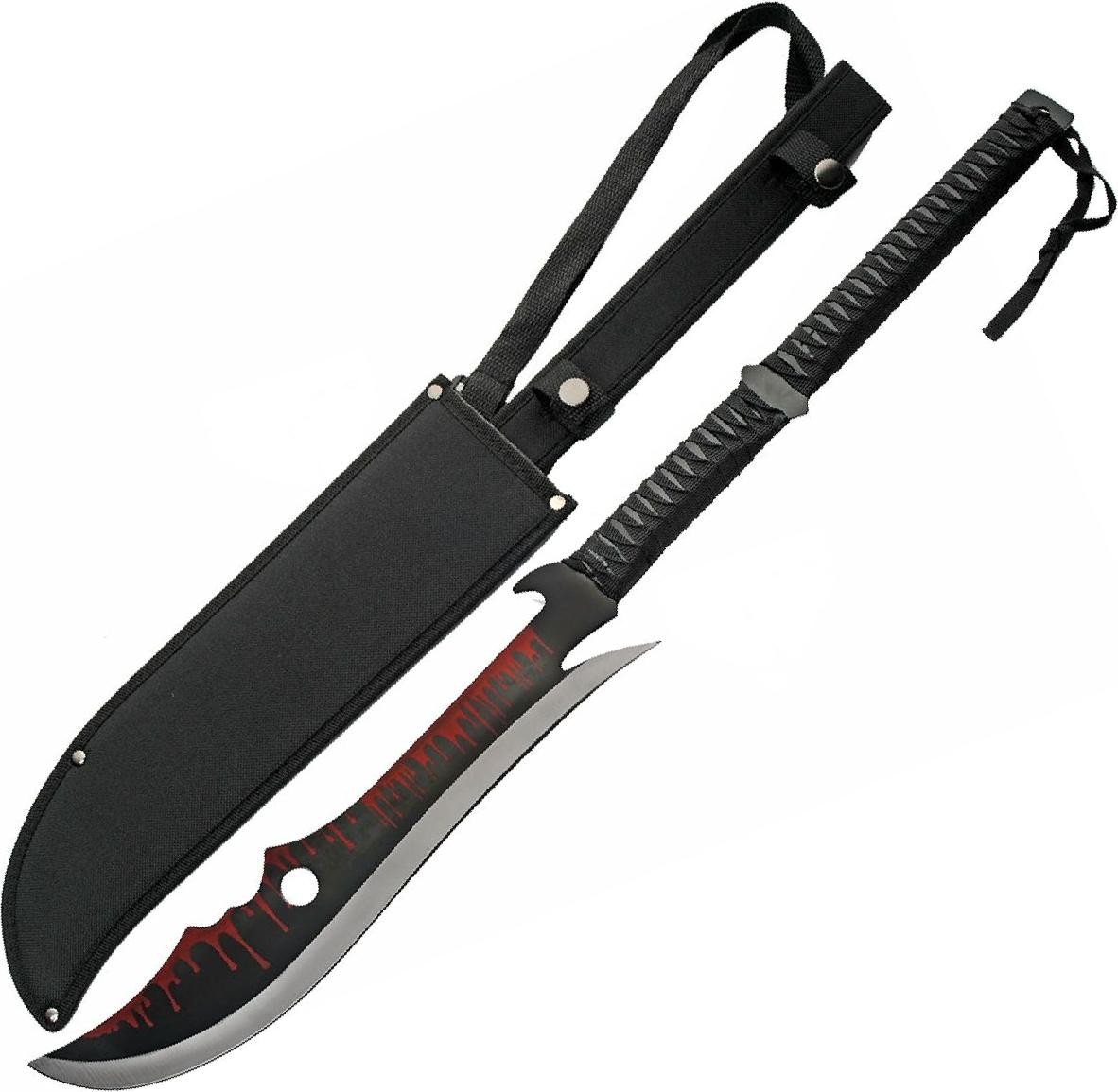 Fantasy Bloodspike Machete 2-Handed Black Red/Blood Blade 27.5in Overall +Sheath