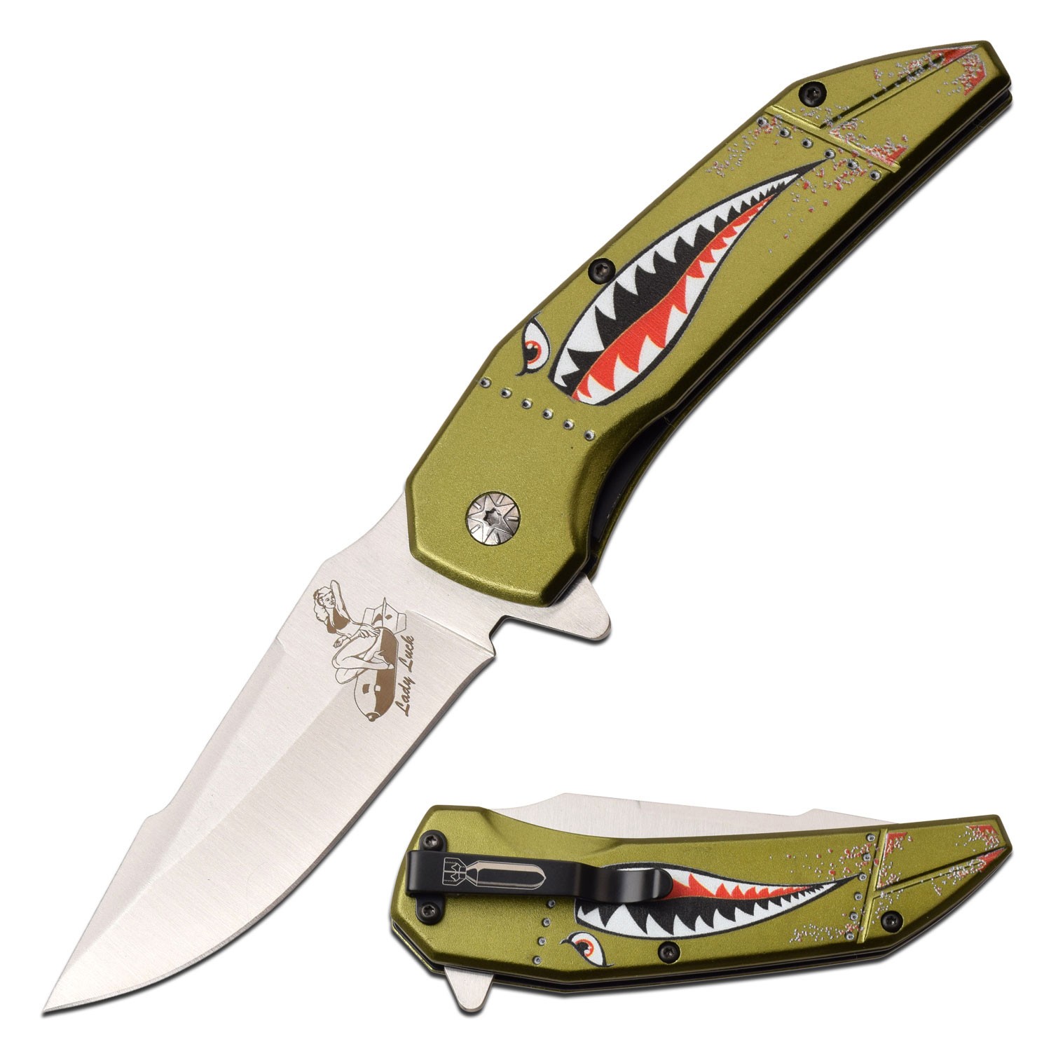 MTech USA Spring Assisted Knife w/Anodized Aluminum Handle & Pocket Clip-Shark