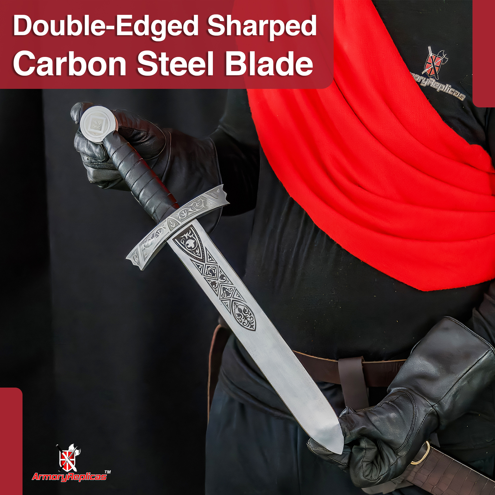 Collectible Medieval Dagger with Decorative Carbon Steel Blade w/ Scabbard