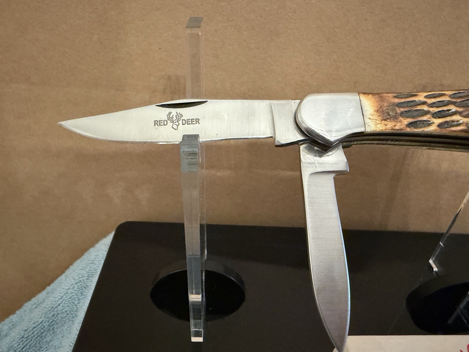 Red Deer Stockman Pocket Knife Bone Handle Made In Pakistan NEW OLD STOCK