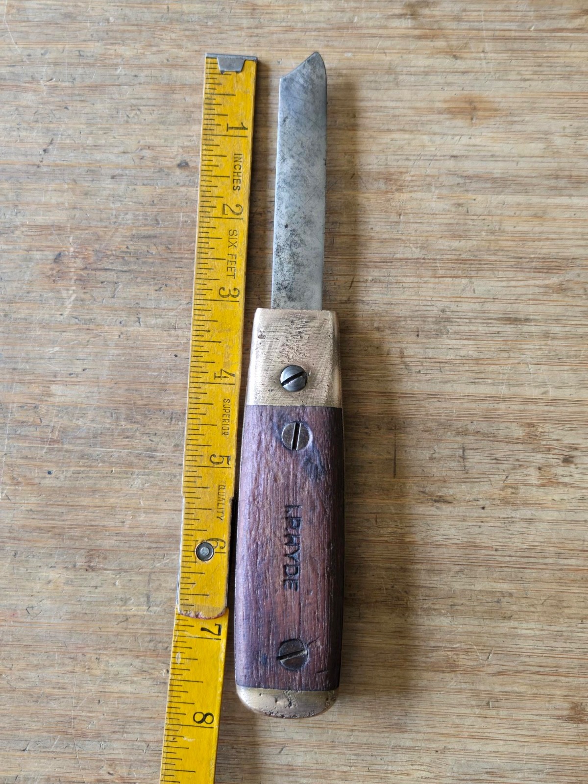 Antique I P HYDE Wood & Brass Mill Knife * Collectable Mill Knife*